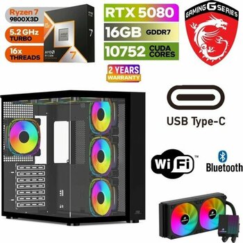 MSI Ddr5 – Rtx 5080 16 GB – Ryzen 7 9800X3D  -  32GB - 64GB Ddr5 Ram – 1tb M.2 SSD – Sıvı Sogutmalı – Windows 11 Pro  Masaüstü Bilgisayar - 64GBRAM
