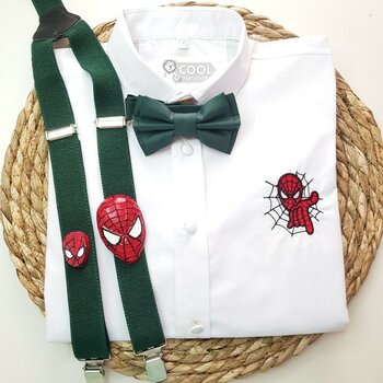 Cool Bebe  Örümcek Adam Konseptli Askı Papyon Gömlek - Zümrüt - 4 Yaş