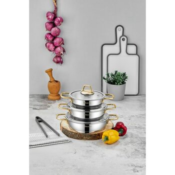Polochef Paslanmaz Çelik Sahan Seti Gold Saplı 6 Parça