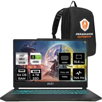 MSI Msı Cyborg 15 I7 13620H RTX4050 6gb 64GB Ram 4tb SSD 15.6" Fhd 144Hz Freedos A13VE897XTRP335 Gaming Laptop + Per4 Çanta - 4 TB - 64 GB