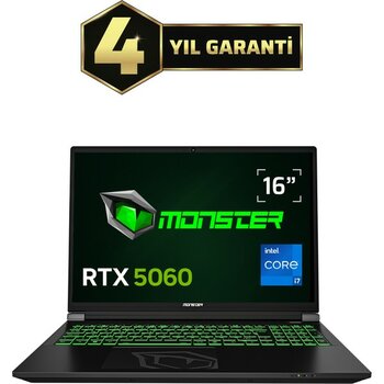Monster Tulpar T6 V3.3.4 Intel Core I7 13700HX 16 GB Ram 1 Tb SSD 8 GB Rtx 5060 Freedos 16" Fhd+ 165 Hz Oyun Bilgisayarı
