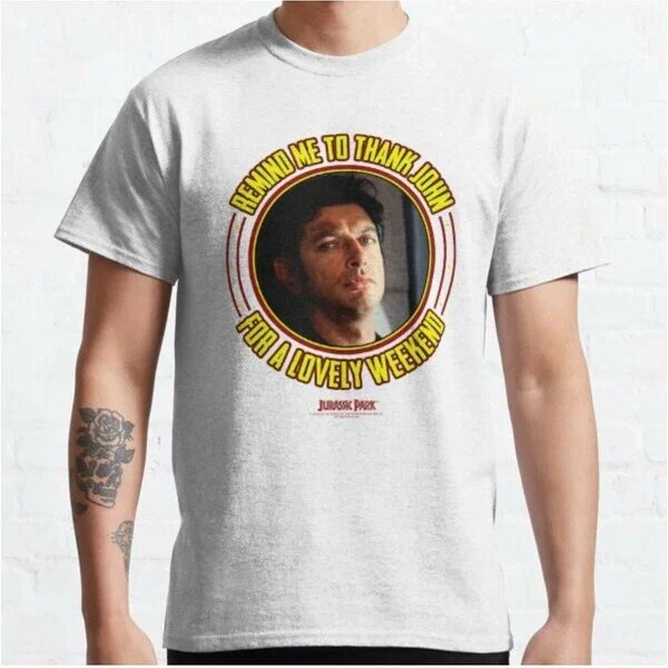 Zoka Wear Jurassic Park Dr. Ian Malcolm Thanks For A Lovely Weekend Distressed Baskılı Beyaz XL Bisiklet Yaka Kısa Kol Tshirt
