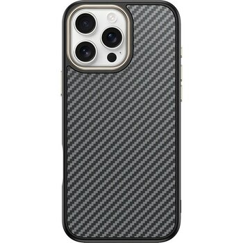 iPhone 16 Pro Max Kılıf M-Safe Şarj Özellikli Karbon Fiber Görünümlü Aden Antina Kapak - Gri