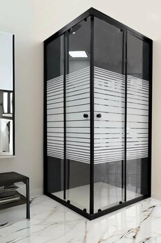 Durul Duşakabin 100x100 Kare Siyah Çizgili Cam