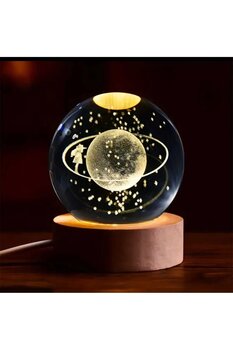 mr shopping MR Büyük Boy 8CM Işıklı cam küre 3D Kristal Cam Küre, Ahşap Soketli Gece Lambası ,Harika bir hediye