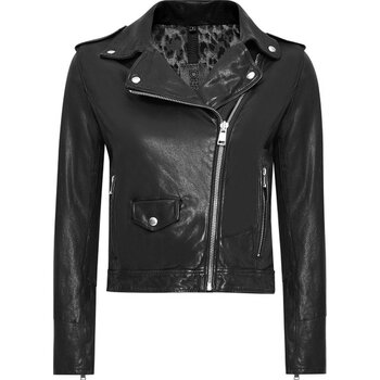 Derimod Blondy Kadın Siyah Kruvaze Yaka Deri Ceket 24WGD5268VE - S