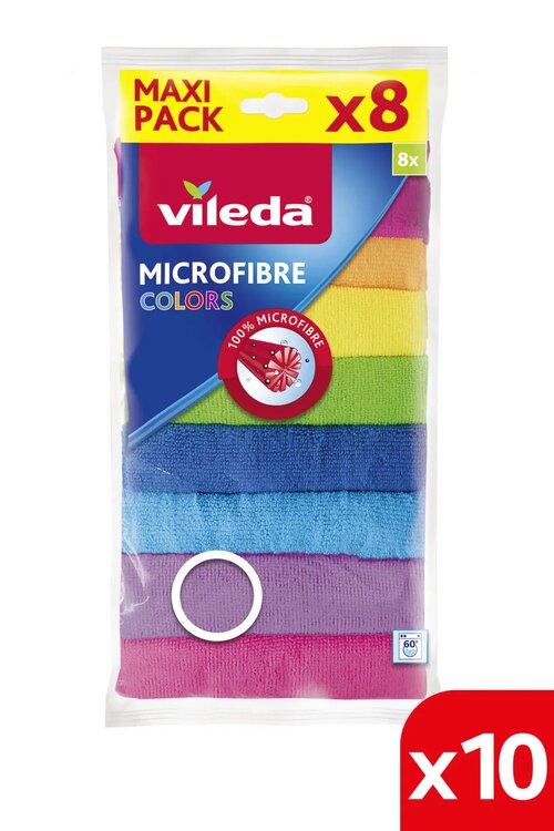 Vileda 10 Paket 8 Li %100 Mikrofiber Colors Temizlik Bezi