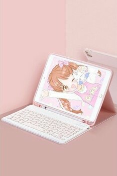 Marsilyan iPad 2022 10.9 (10.nesil) Kılıf KC01 Smart Klavyeli Tablet Kılıfı - Pembe