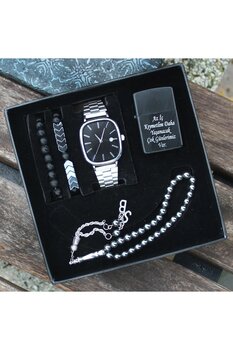 saat&istasyonu Gümüş Renk Çelik Kordon Erkek Kol Saati Seti