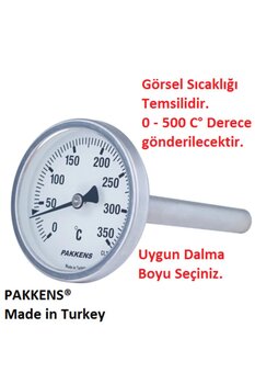 Pakkens Çap Ø63mm 500 C° Derece 30 Cm Dalma Boylu, Fırın, Taş Fırın Termometresi, Paslanmaz Çelik