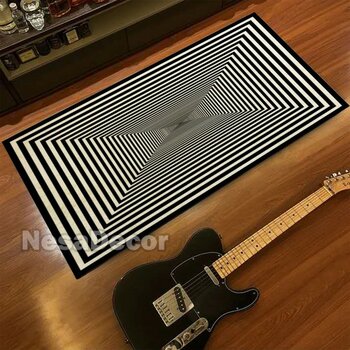 Nesa_Decor 3D Geometrik Illüzyon Halı Girdap Halı Otuma Odası Koridor Halısı Dokuma Taban - Siyah - 180 x 280 cm