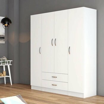 Tanmob 4 Kapılı Iki Çekmeceli Geniş Gardrop Beyaz 160x46,5x181,8 cm Gardırop