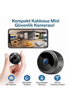 electroawm Kablosuz Mini Güvenlik Kamerası WiFi Canlı İzleme, Manyetik, Şarj Edilebilir