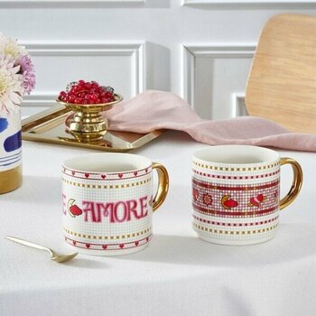 Karaca Lovemore 2 Kişilik Mug Kupa Seti 420 ml - Altın - Pembe