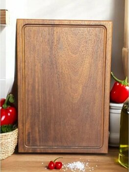 F&S Woodart Eksiz Masif Doğal Oluklu Ahşap Kahverengi Kesme Tahtası