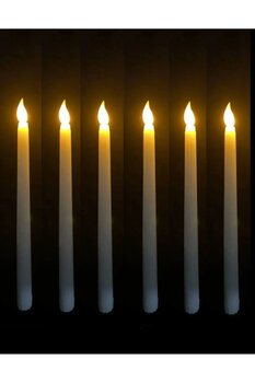 SUPERSTOK Pilli Titreyen Mum Efekti Led Şamdan Mum Dekor 6 Lı Paket Büyük Boy 27 Cm