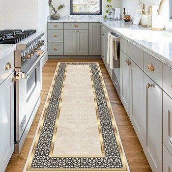 Fera Halı Makinede Yıkanabilir Kaymaz Taban Leke Tutmaz Mutfak Halısı Salon Halısı ve Yolluk - 80 x 400 cm - Siyah - Gold