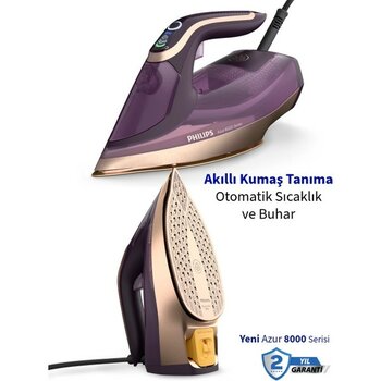 Philips Azur 8000 Serisi Buharlı Ütü Optimaltemp Teknolojisi ile Kumaşa Göre Isı Ayarı – 3000W 260G Şok Buhar•dikey Buhar Fonksiyonu+ Şarjlı Hav Yü...