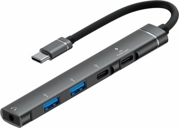Coverzone Type-C Hub, 5in1, 2 Adet Type-C, 2 Adet USB-A Çoklayıcı, 3,5 mm Kulaklık Çıkışlı USB C Hub H03