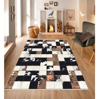 Crowban Home Crowban Deri Görünümlü Halı Kaymaz Taban Makinada Yıkanabilir Salon Halısı Bohem Cool Halı Yolluk - 80 x 350 cm