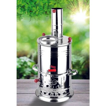 Zarif İş Tek Musluklu Çelik Piknik Semaveri 3.5 Litre   S 103 Demlik Hediyeli - Gri