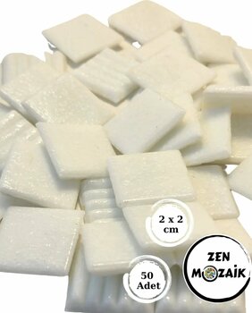 Zen Mozaik Sanatsal Mozaik Çalışmalarınız Için 20x20 Mm (2X2 CM) Renkli Cam Mozaik Taşı - Beyaz