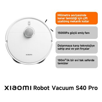 Xiaomi Robot Vacuum S40 Pro  Akıllı Robot Süpürge ve Mop 15.000 Pa Beyaz (Xiaomi TR Garantili)