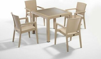 4 Kişilik Cappuccino Renk Rattan Bahçe Masa Sandalye Seti 90 x 90  cm  Kare Masa ile Şık ve Dayanıklı Dış Mekan Takımı