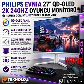 Philips Evnia Qd-Oled 26.5" 0.03 Ms 2k Pivot 240 Hz OLED Oyuncu Monitörü + Logitech Kablolu Oyuncu Mouse Hediye - Logitech Kablolu Oyuncu mouse HEDİYE