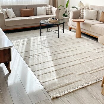 Cool Halı Jerry 03 Beyaz Bukle Örgülü Salon Halısı Yumuşak Dokulu Antre Hol Halısı Kesme Halı Yolluk - 120 x 350 cm