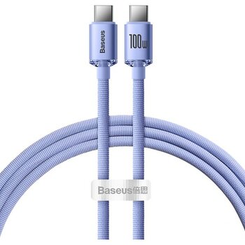 Baseus Crystal Shine – Type-C to Type-C 100W PD 2.0 Hızlı Şarj Kablosu – Mor - Renkli