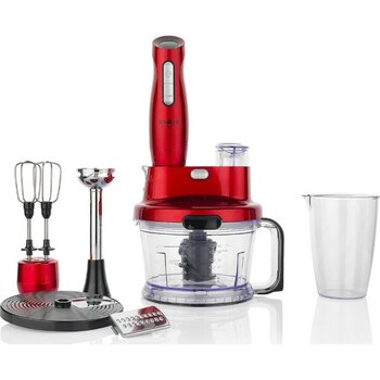Schafer Meister Çoklu Set Blender 1000 W Güç, 800 ml Ölçü Kabı ve 1,5 lt Doğrayıcı Kapasitesi - Kırmızı
