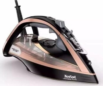 Tefal FV9845 Ultimate Pure Siyah — Metalik pembe Durilium AirGlide Autoclean Buharlı Ütü