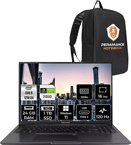Asus Vivobook 16X K3605ZF N1159 16 inç Intel Core i5 12450H 24 GB 1 TB SSD NVIDIA Geforce RTX 2050 Windows 11 Home