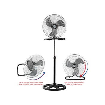 Rubenis Rbs-20 Premium 18" 130 W 3'ü 1 Arada Sanayi Tipi Vantilatör Siyah