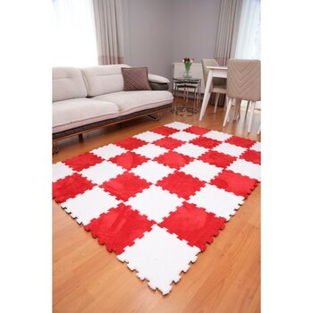 Peluş Kreş Halısı Anaokulu Puzzle Halı Japon Halı 50X50 - Kırmızı - 50 x 50 cm