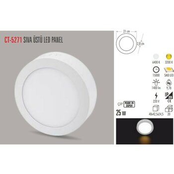 Cata Ct-5271 25W/6400K Alm. S.ü LED Armatür Yuvarlak (Beyaz) - Beyaz