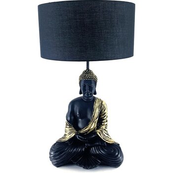 By Ari AB109-01 Etnik Buda Heykel Abajur Siyah Gold-Siyah Şapkalı - Siyah - Altın