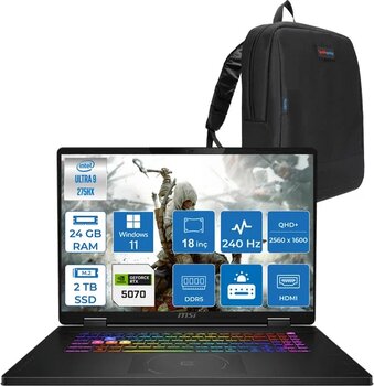 Msı Crosshaır 18 Hx Aı A2xwgkg-032Xtr Intel Core Ultra 9-275Hx Aı 24Gb 2Tb Ssd 8Gb/Rtx5070 Gddr7 115W 18"2.5K (2560 X 1600, Wqxga) 240Hz Windows 11 Pro Taşınabilir Bilgisayar W032xtrp05+Zettaçanta