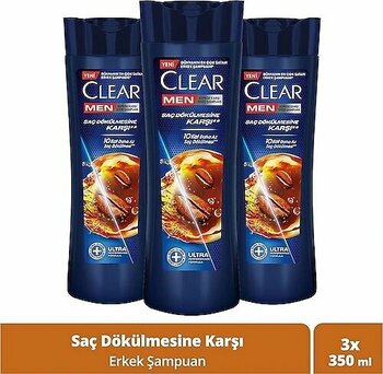Clear Men Saç Dökülmesine ve Kepeğe Karşı Şampuan 350 ml 3 Adet