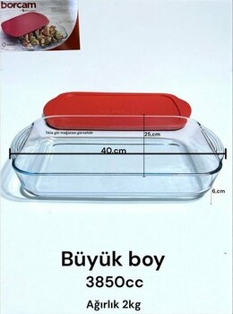 Paşabahçe Büyük Borcam Fırın Tepsi Cam Kek Kalıbı Borcam Yemek Tepsisi Büyük Boy Kapaklı Dikdörtgen Tepsi