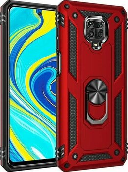 Adige Xiaomi Redmi Note 9 Pro Kılıf Vega Yüzüklü Standlı + Ekran Koruyucu - Kırmızı