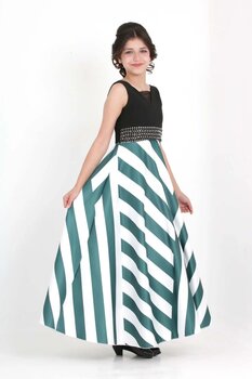 Asortix Genç Kız Uzun Abiye Elbise Tafta Kumaş Zebra Desenli Özel Gün/Gece Elbise Mezuniyet Kıyafeti 8-9 Yaş Beden