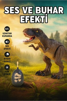 hak-iş oyuncak Kumandalı Dinozor T-Rex Oyuncak – Işıklı, Sesli ve Buharlı 2.4G RC