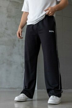 Erkek Siyah Şeritli Baskılı Oversize Baggy Eşofman Altı - L