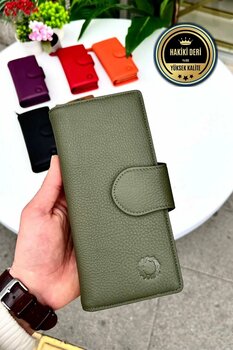 CüzCan Bayern Haki Yeşil Hakiki Deri Ultra Kullanışlı Kadın Cüzdan