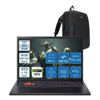 Acer Nitro Lite Intel Core I5 13420H 80GB Ddr5 4tb SSD 6GB/RTX3050/45W 16" Wuxga IPS 165Hz Freedos Taşınabilir Bilgisayar NHDAAEY001F24 + Zettaçanta