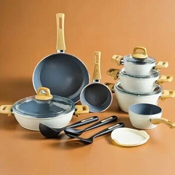 Karaca X Refika Swiss Crystal Creamy 15 Parça Tencere ve Tava Seti