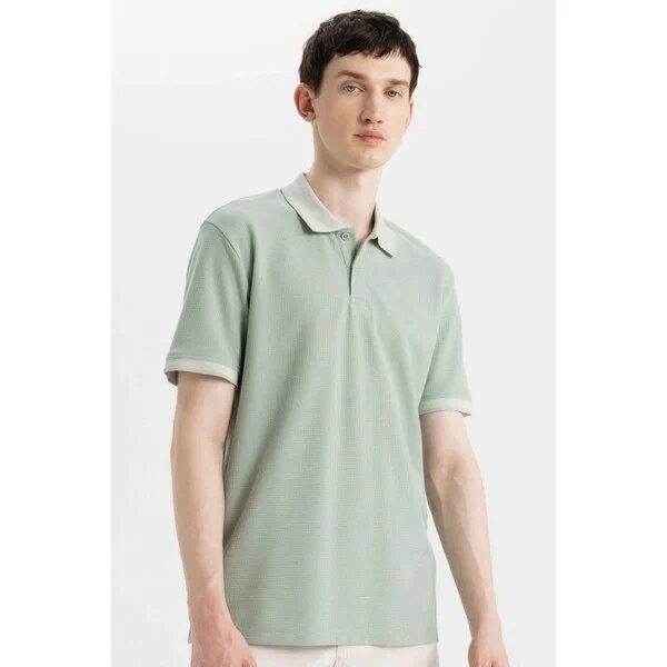 DeFacto New Regular Fit Waffle Kısa Kollu Basic Düz Polo Yeşil Erkek L Kısa Polo Tişört