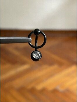 Rupen Kraft 316 L Cerrahi Çelik Halka Detaylı Taşlı Göbek Piercingi - 10 - Siyah
